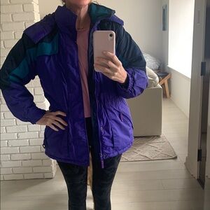 Purple and Blue Ski Jacket with Quilted Design